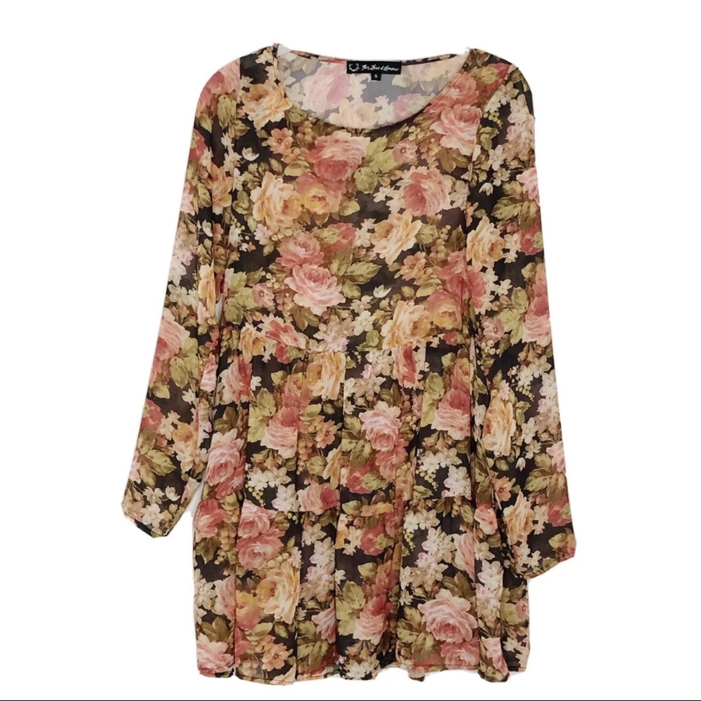 For Love & Lemons Floral Roses Chiffon Dress